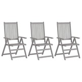 vidaXL Tuinstoelen verstelbaar 3 st massief acaciahout grijs