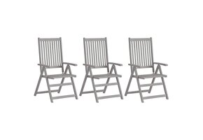 vidaXL Tuinstoelen Grijs Massief Acaciahout Verstelbaar (3 stuks) - 41% Korting