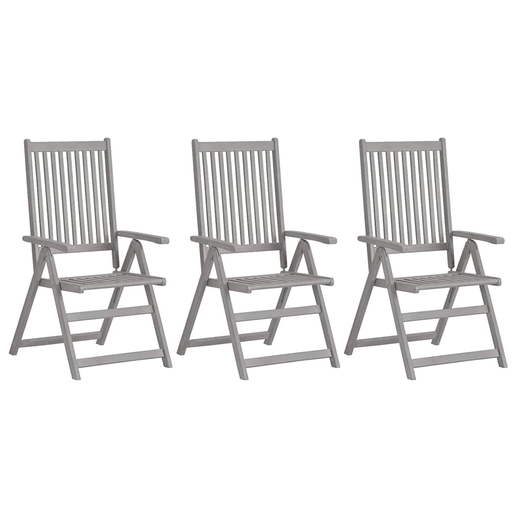 vidaXL Tuinstoelen verstelbaar 3 st massief acaciahout grijs