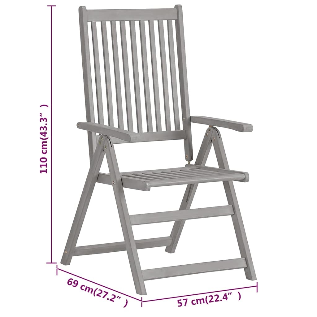 vidaXL Tuinstoelen verstelbaar 3 st massief acaciahout grijs