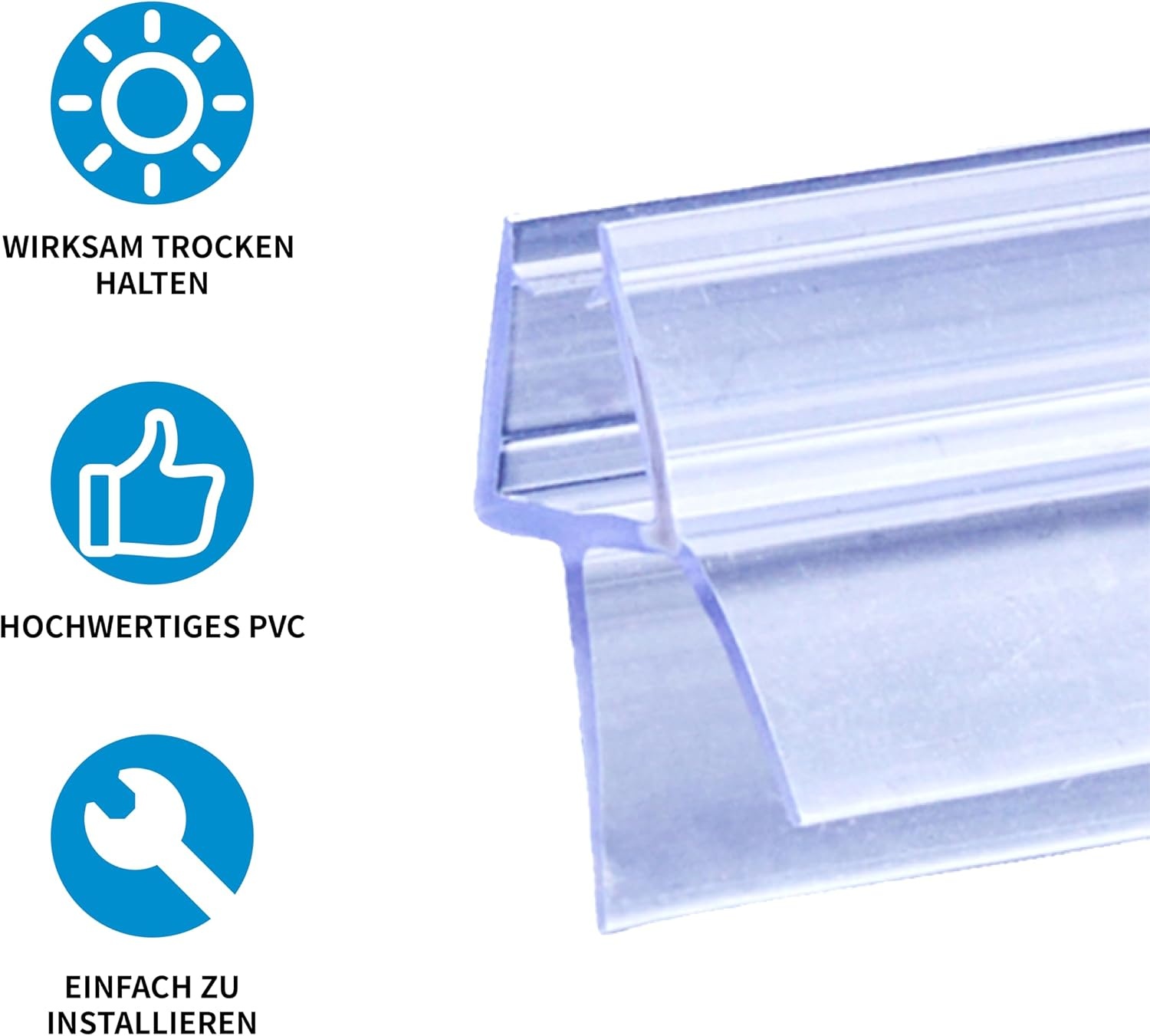Doucheafdichting voor glazen deuren 4/5/6 mm | Type Z | Douchedeur, wand, bad, cabine | Dikke rubberen rand | Spleet 12 mm | 2x 80 cm | Transparant PV