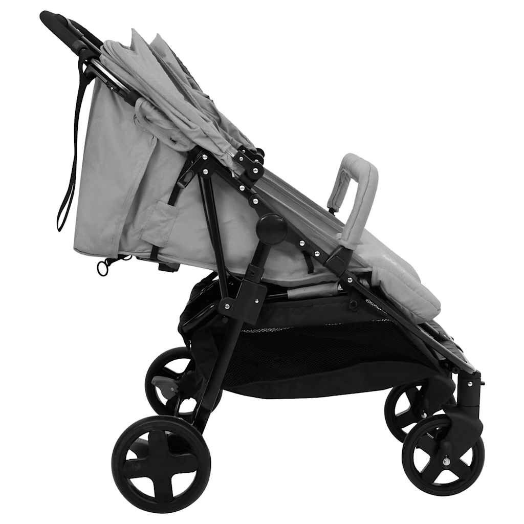 vidaXL Tweelingbuggy staal lichtgrijs en zwart