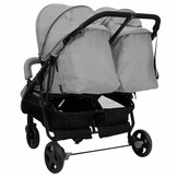 vidaXL Tweelingbuggy staal lichtgrijs en zwart