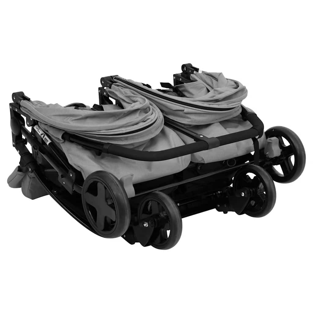 vidaXL Tweelingbuggy staal lichtgrijs en zwart