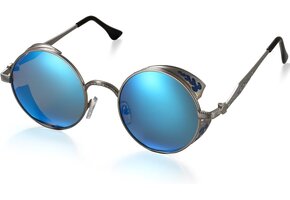 Gepolariseerde Ronde Zonnebril Blauw Retro UV400 Spiegelend - 36% Korting