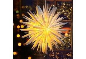 Verlichte LED Kerstster 3D-design, papieren hangster, wit, 45 cm, voor binnen en ramen
