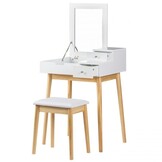 Houten kaptafel modern wit met inklapspiegel en lades 60x50x76 cm