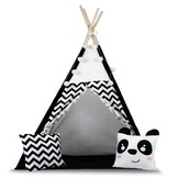 Tipi tent - Speeltent - Zwart en wit - met Kussens en Lampjes