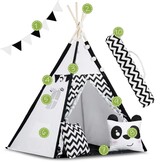 Tipi Speeltent Zwart/Wit Kinderen - 60% Korting | Inclusief Kussens & Lampjes