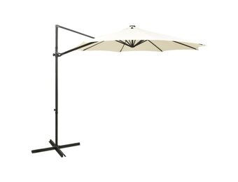 vidaXL Zweefparasol met paal en LED-verlichting 300 cm zandkleurig