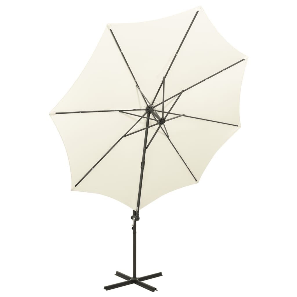 vidaXL Zweefparasol met paal en LED-verlichting 300 cm zandkleurig