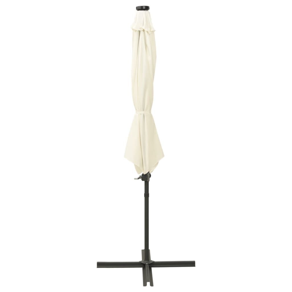 vidaXL Zweefparasol met paal en LED-verlichting 300 cm zandkleurig