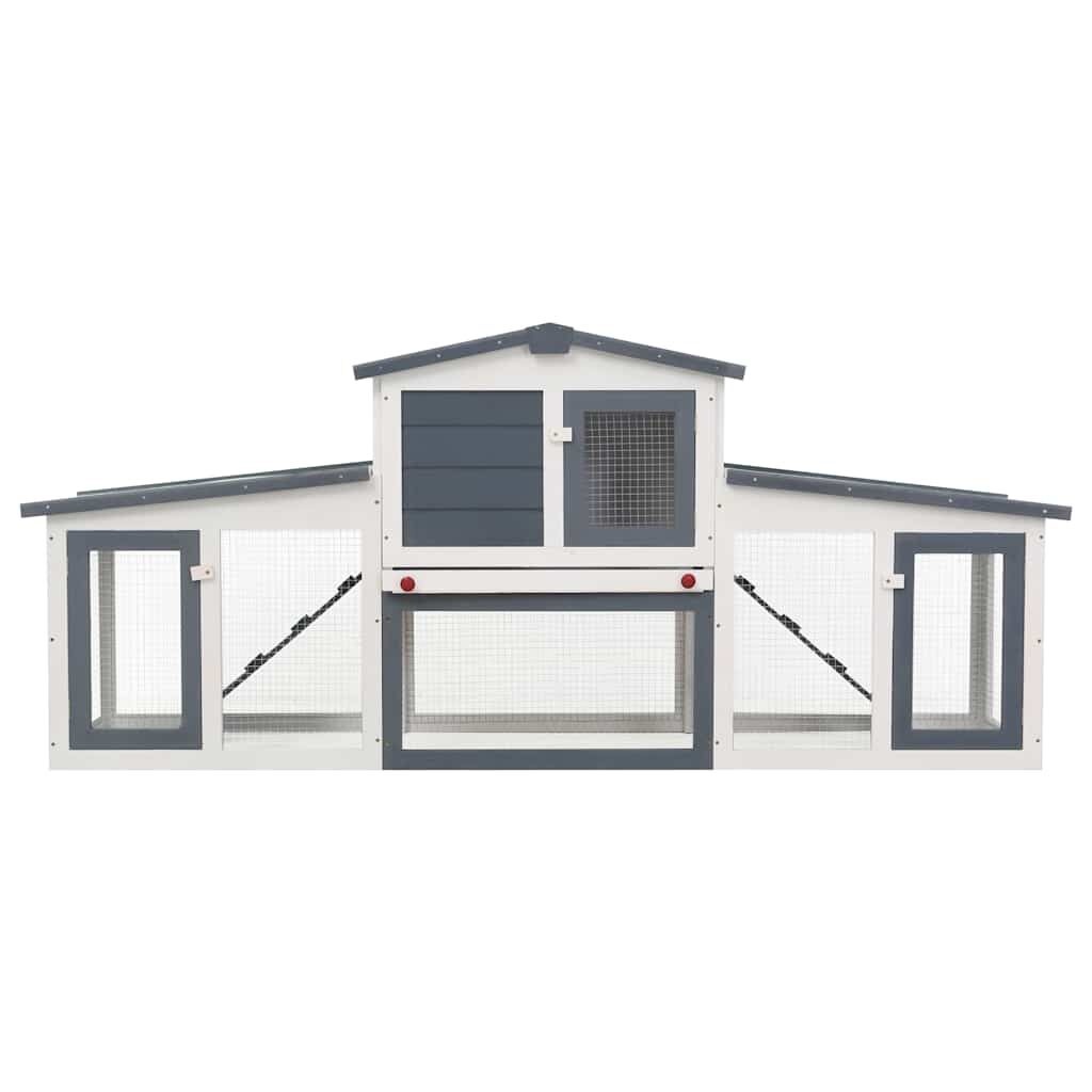 vidaXL Konijnenhok voor buiten groot 204x45x85 cm hout grijs en wit