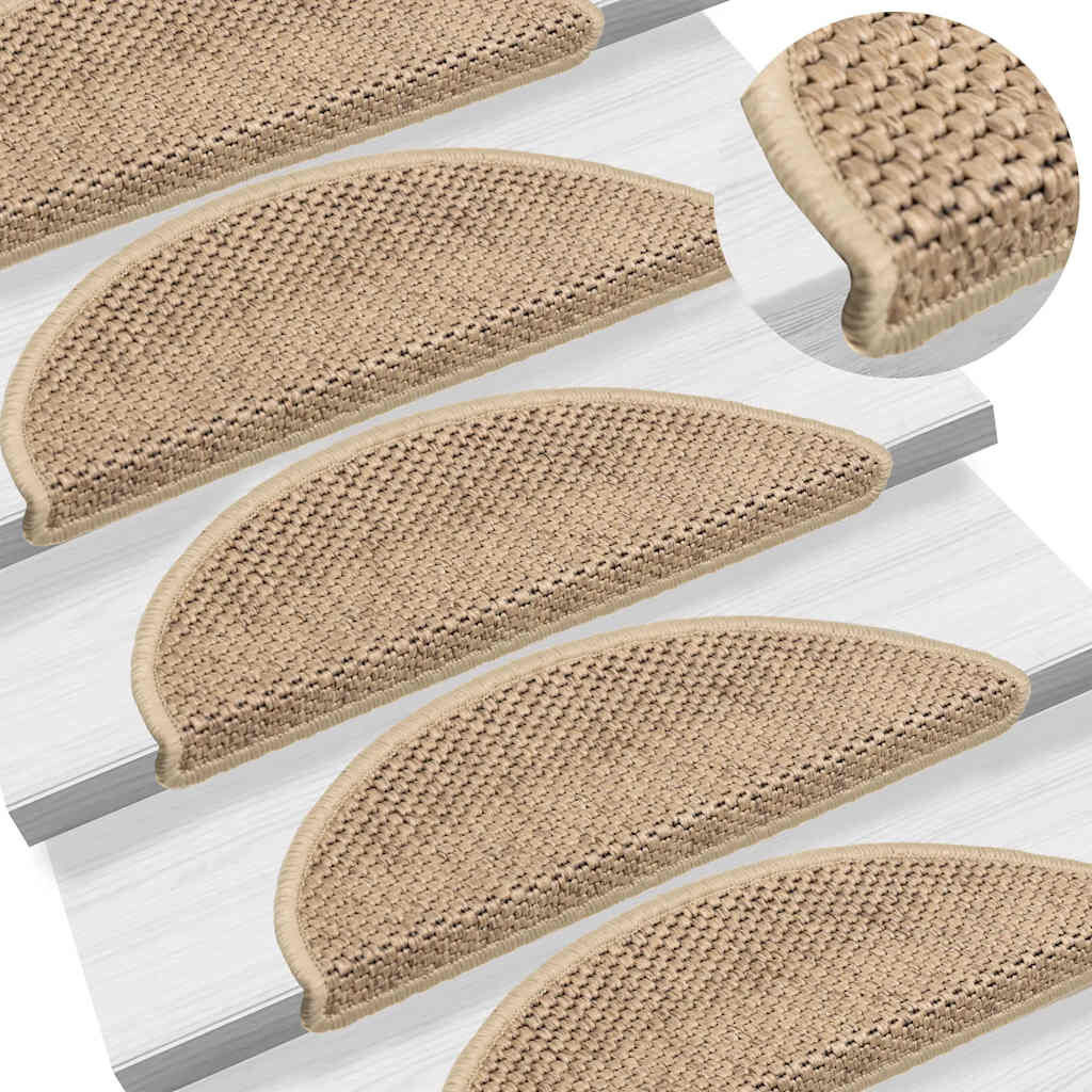 vidaXL Trapmatten zelfklevend 15 st sisal-look 56x17x3 cm zandkleurig