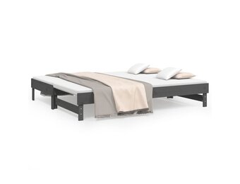 vidaXL Slaapbank uitschuifbaar massief grenenhout grijs 2x(90x200) cm