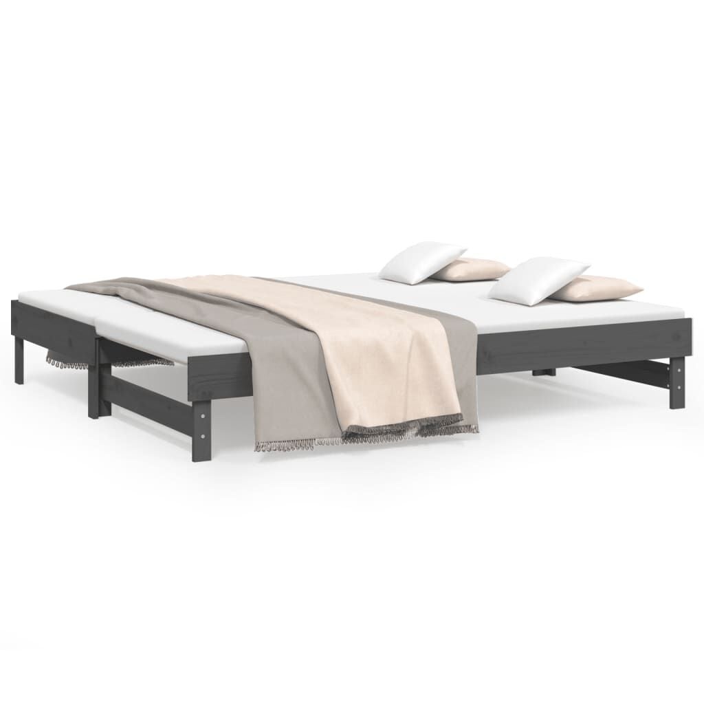 vidaXL Slaapbank uitschuifbaar massief grenenhout grijs 2x(90x200) cm