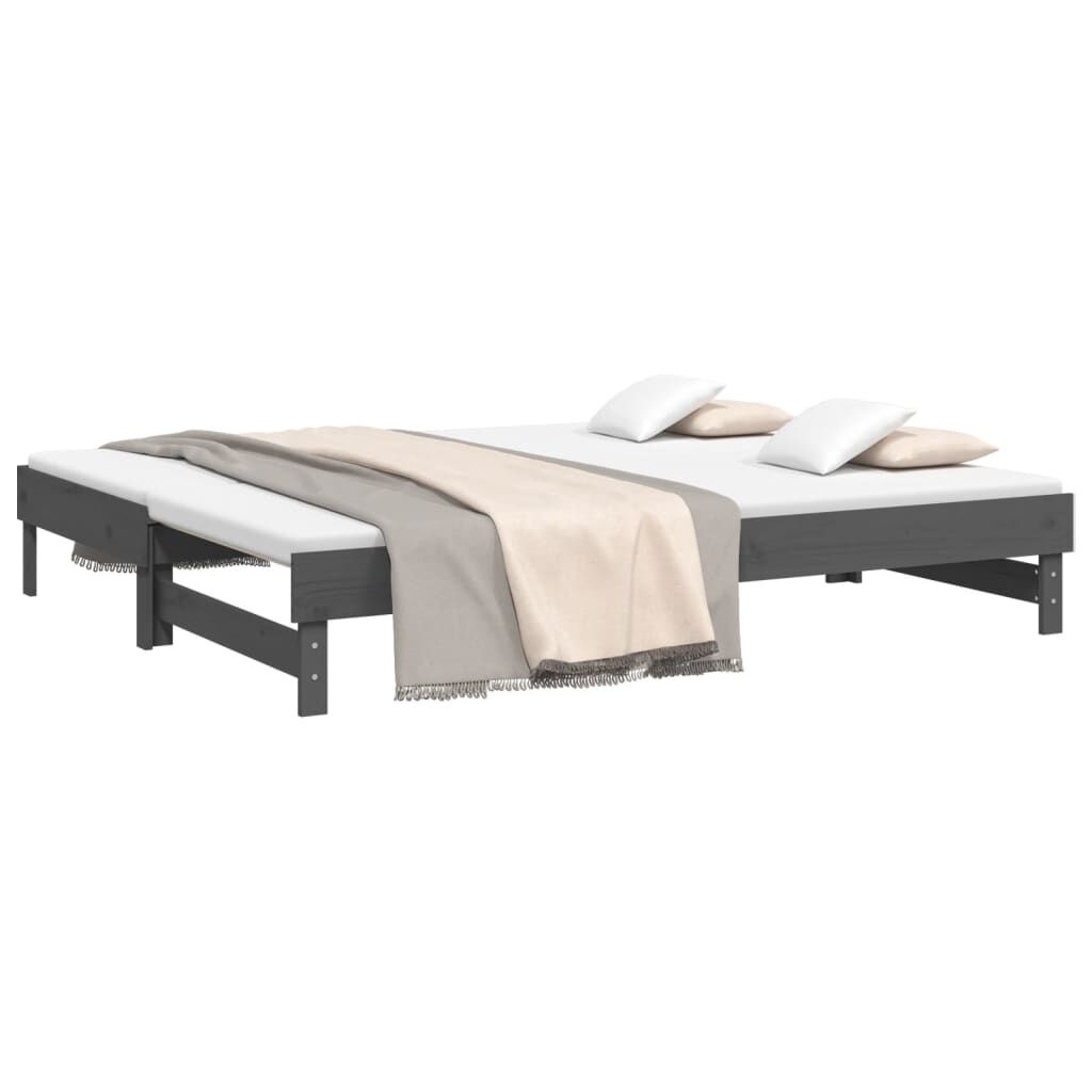 vidaXL Slaapbank uitschuifbaar massief grenenhout grijs 2x(90x200) cm