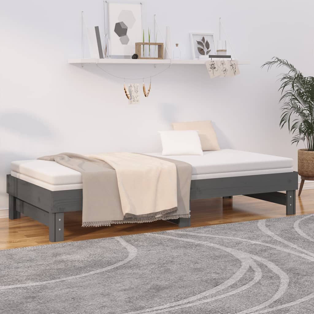 vidaXL Slaapbank uitschuifbaar massief grenenhout grijs 2x(90x200) cm