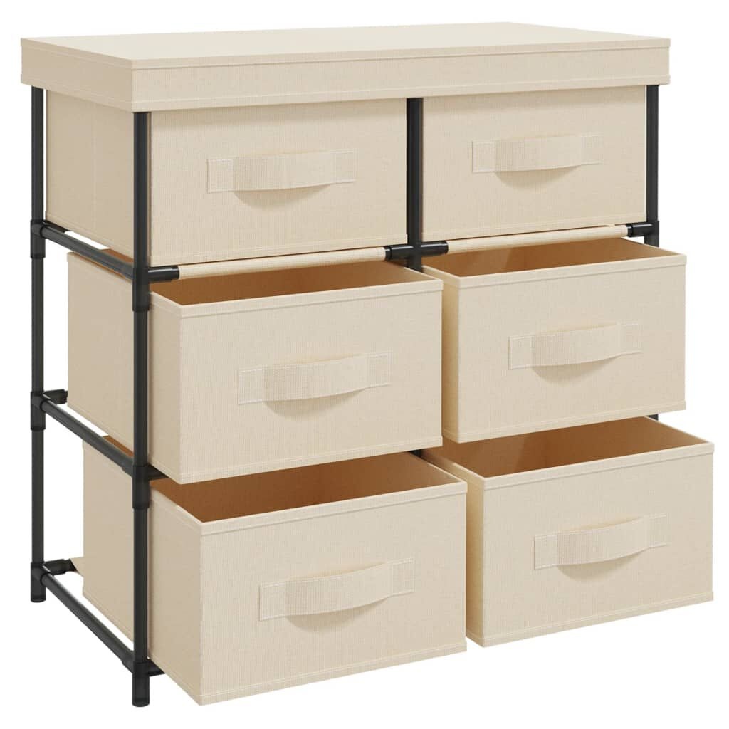 Opbergkast met 6 Lades (55x29x55 cm) - Crèmekleurig Staal & Stof - 34% Korting