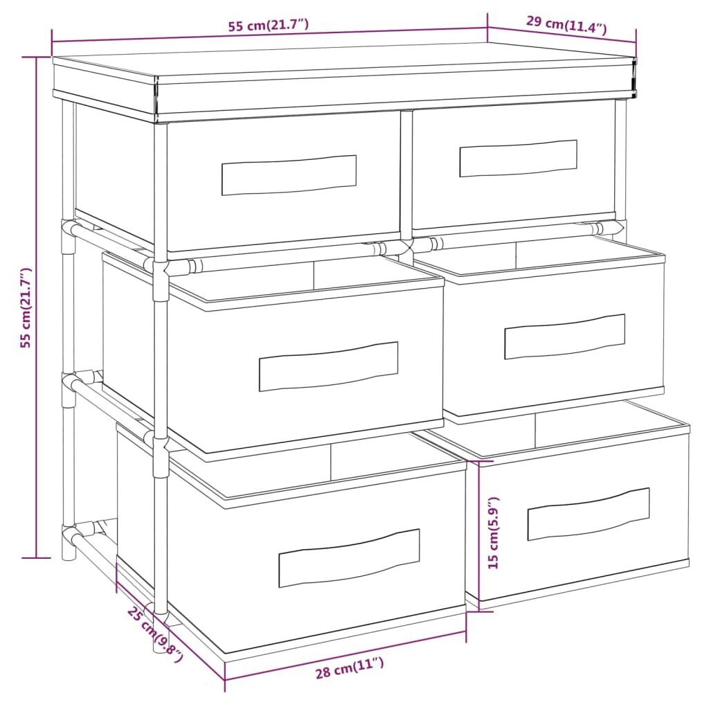 Opbergkast met 6 Lades (55x29x55 cm) - Crèmekleurig Staal & Stof - 34% Korting