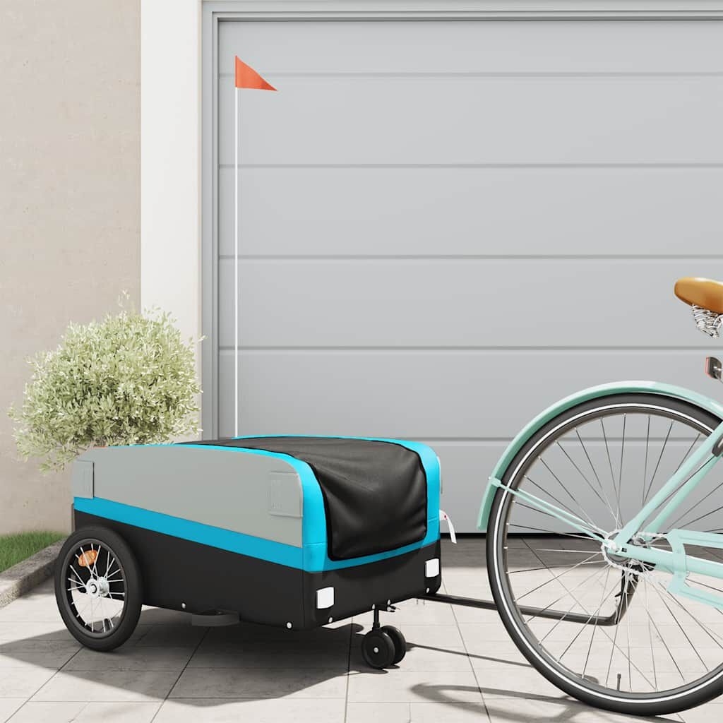 vidaXL Fietstrailer 45 kg ijzer zwart en blauw