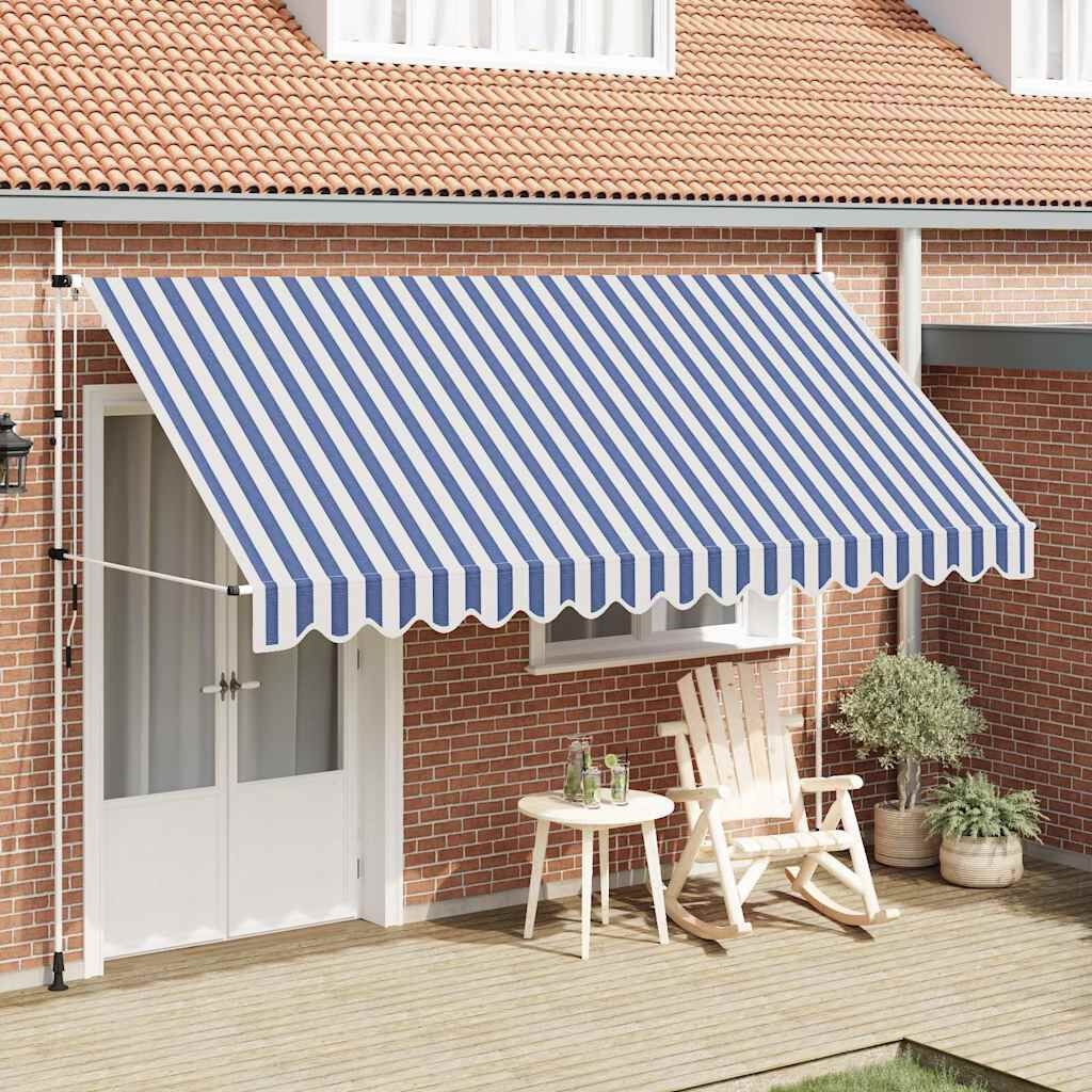 vidaXL Luifel handmatig uittrekbaar 400 cm blauw en witte strepen