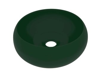 vidaXL Wastafel rond 40x15 cm keramiek mat donkergroen