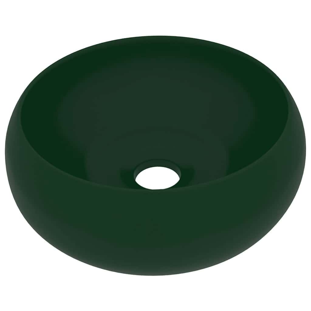 vidaXL Wastafel rond 40x15 cm keramiek mat donkergroen