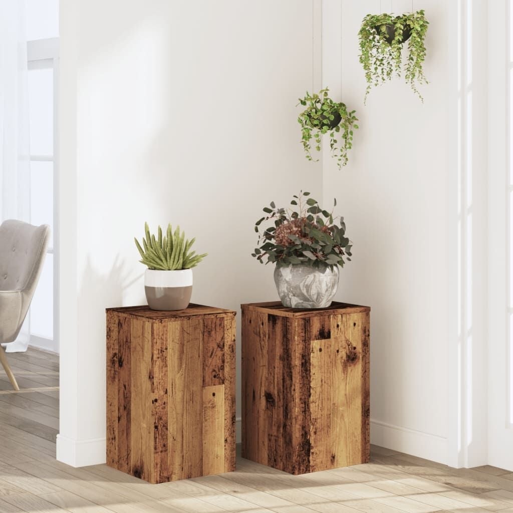 vidaXL Plantenstandaards 2 st 30x30x50 cm bewerkt hout oud houtkleurig