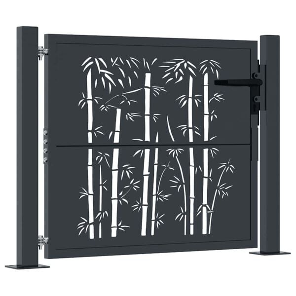 vidaXL Poort met bamboe-ontwerp 100x75 cm staal antracietkleurig