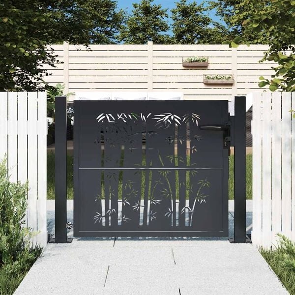 vidaXL Poort met bamboe-ontwerp 100x75 cm staal antracietkleurig
