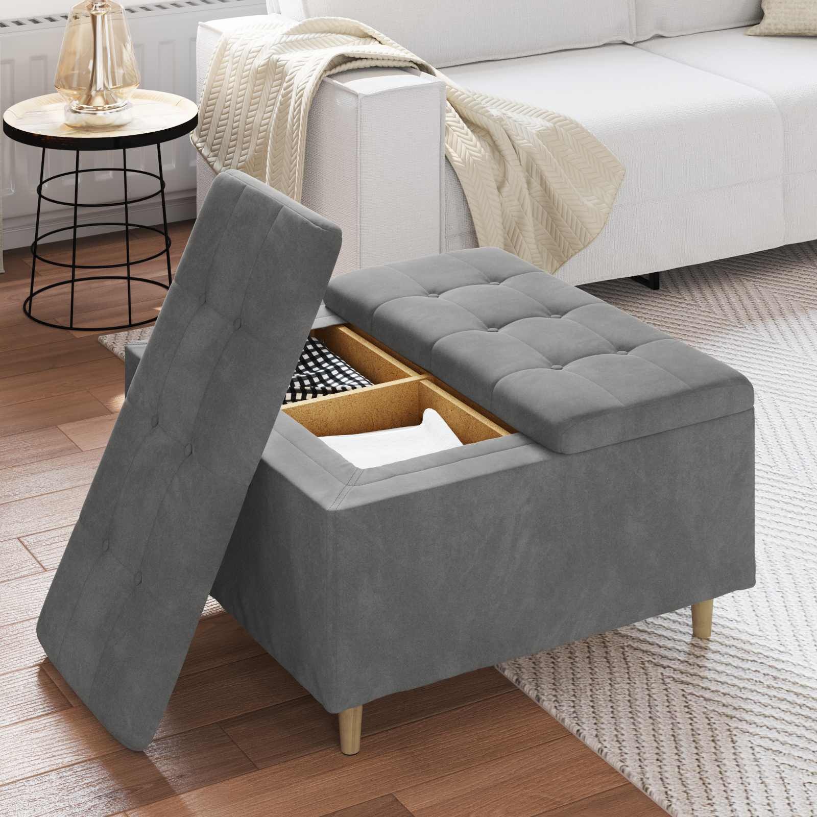 vidaXL Ottoman met Opbergruimte Donkergrijs 80 x 80 x 45 cm Fluweel
