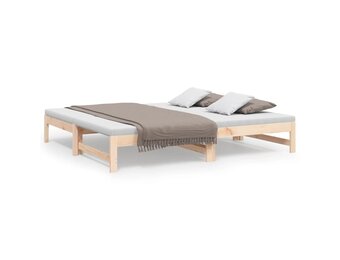 vidaXL Slaapbank uitschuifbaar massief grenenhout 2x(75x190) cm
