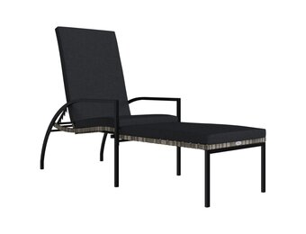 vidaXL Ligbed met voetensteun polyetheen rattan grijs