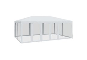 Partytent 6x4 m HDPE Wit met 10 Mesh Zijwanden - 54% Korting