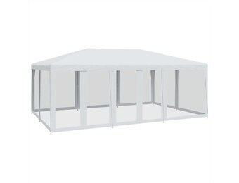 vidaXL Partytent met 10 mesh zijwanden 6x4 m HDPE wit