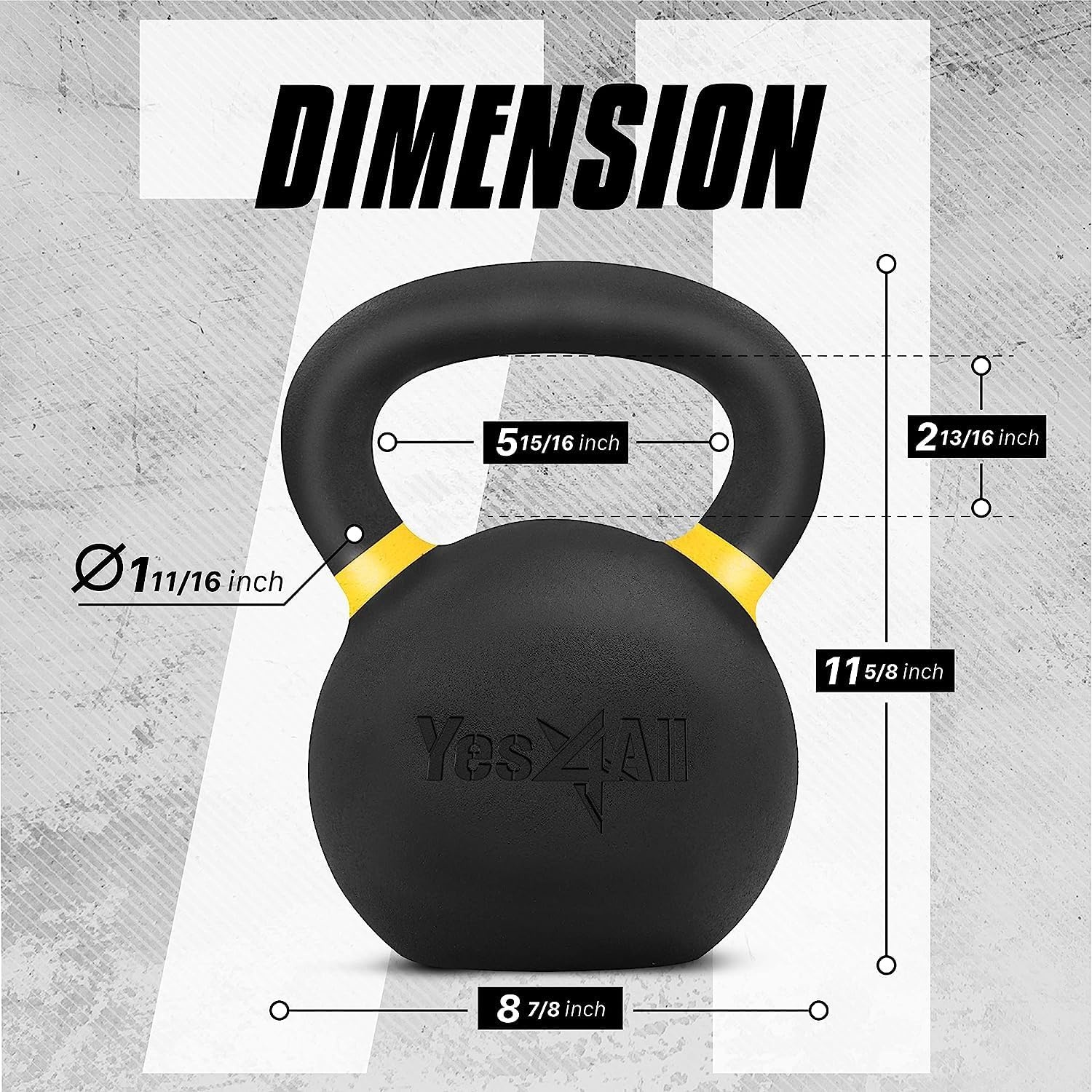 Yes4All Kettlebell van gietijzer met poedercoating, enkelvoudig, geel, 32 kg, krachttraining, kettlebells, gewichtenset voor training van het hele lichaam, thuisgym
