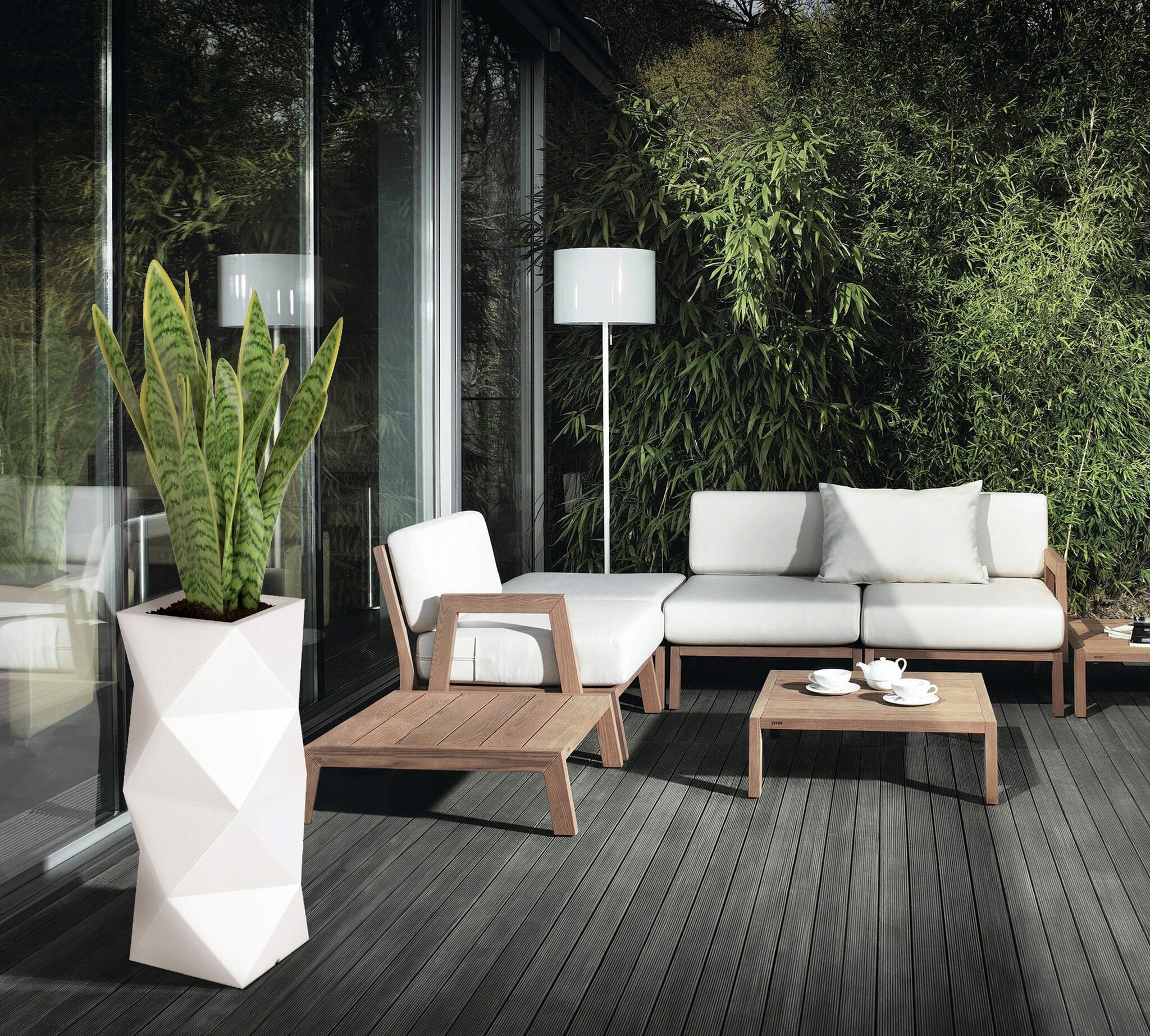 Bloempot met Verlichting - Monumo Asti - Wit - 29x29x78cm - 52% Korting