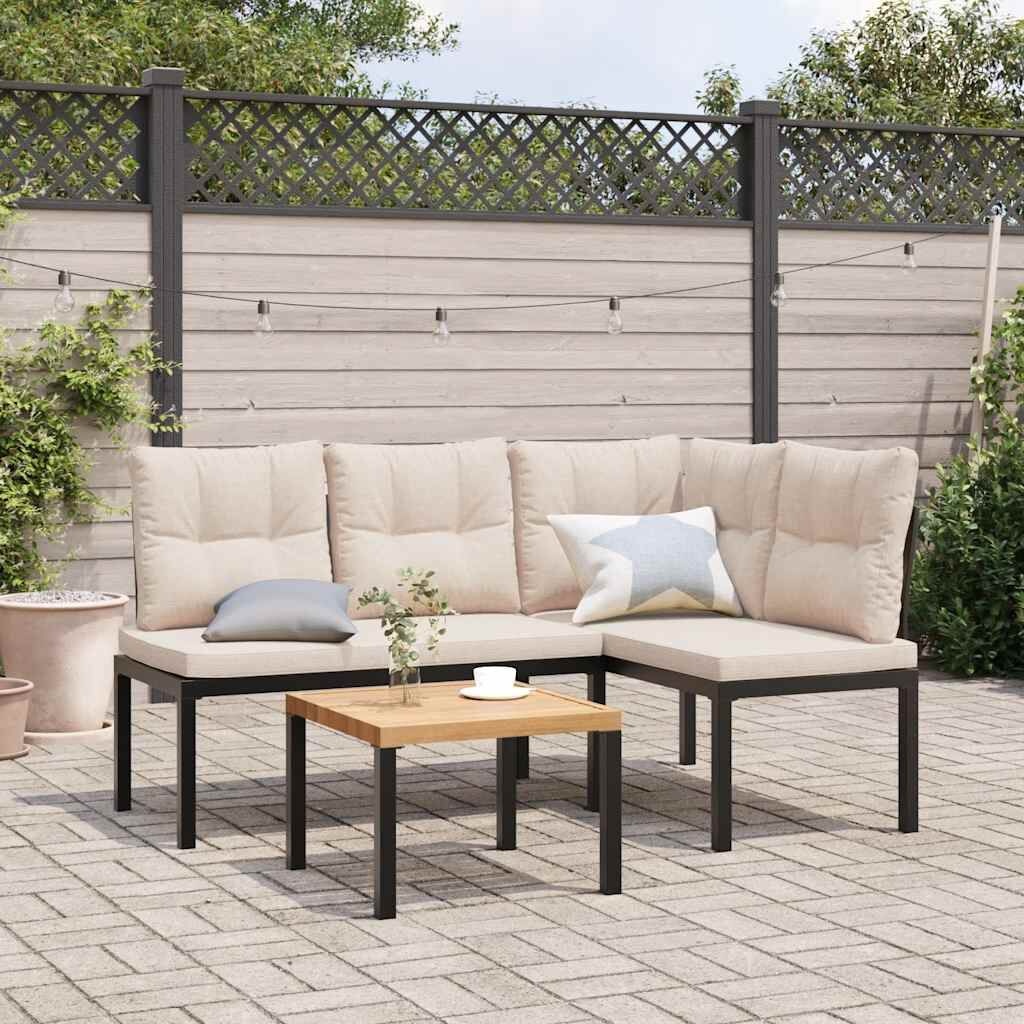 vidaXL Tuinbanken met kussens 2 st gepoedercoat staal zwart
