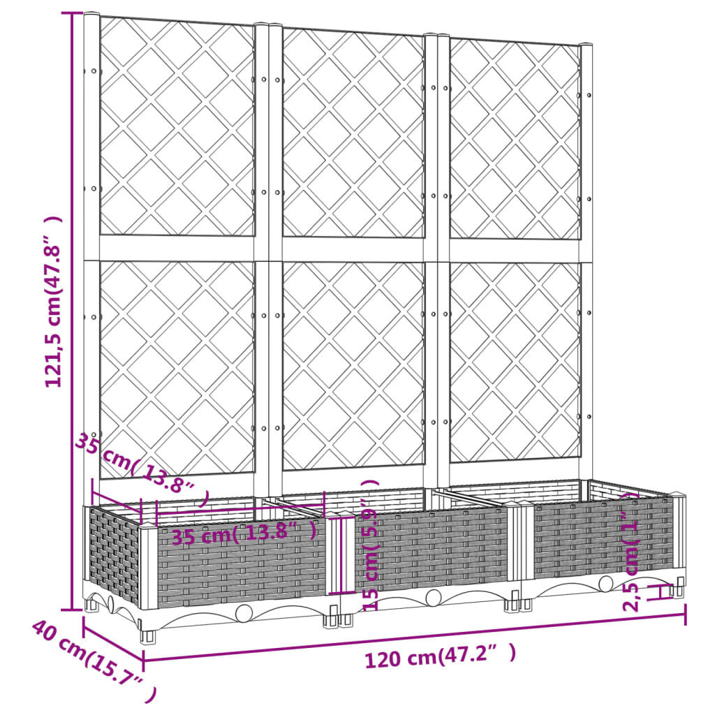vidaXL Plantenbak met latwerk 120x40x121,5 cm polypropeen zwart