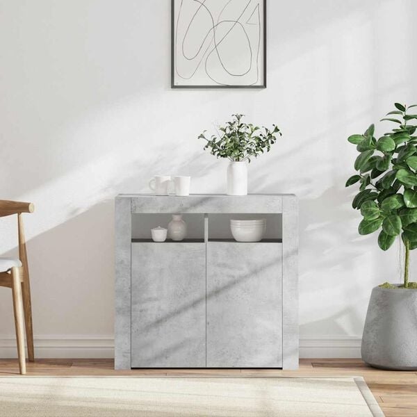 vidaXL Dressoir met LED-verlichting 80x35x75 cm betongrijs