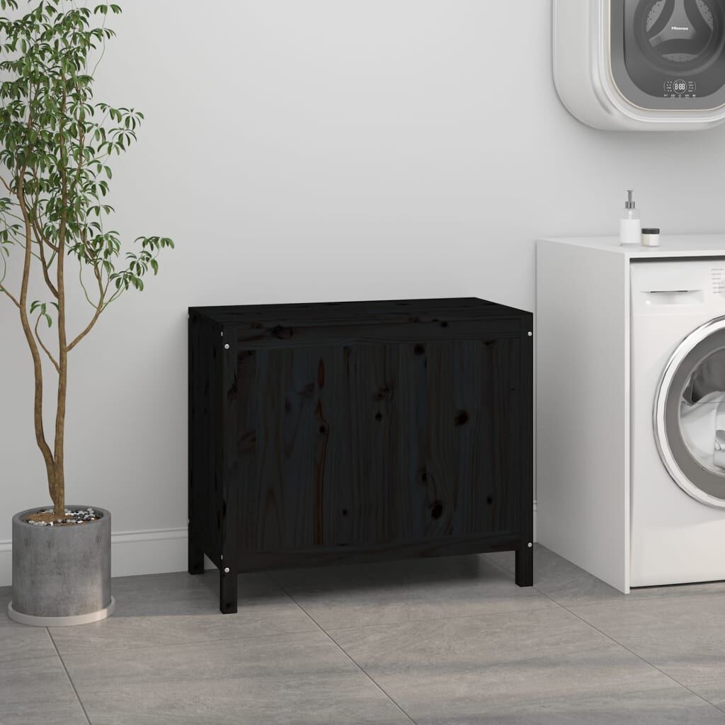 Wasmand Grenenhout 88,5x44x76 cm Zwart - 34% Korting