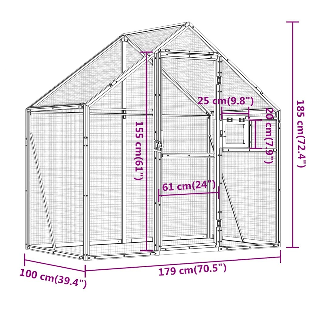 vidaXL Volière 179x100x185 m aluminium antracietkleurig