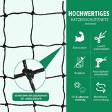 Kattennet voor Balkon & Raam - Staaldraad Versterkt - 6x3 meter - UV- Weer- Bijt- & Scheurbestendig HDPE - Zwart