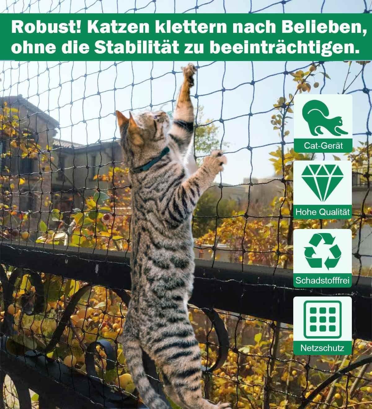 Kattennet voor Balkon & Raam - Staaldraad Versterkt - 6x3 meter - UV- Weer- Bijt- & Scheurbestendig HDPE - Zwart