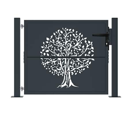 vidaXL Poort 105x80 cm met boomontwerp staal antracietkleurig