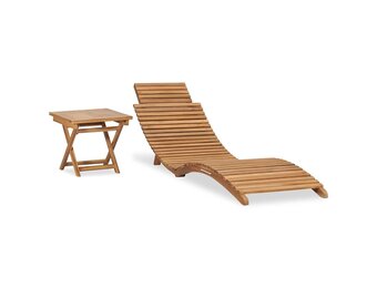 vidaXL Ligbed met inklapbare tafel massief teakhout