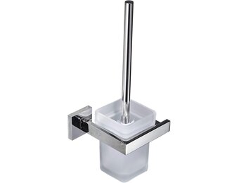 Toiletborstelset met houder voor badkamer | Wandmontage | RVS 304 & Matglas | Chroom | Antibacterieel