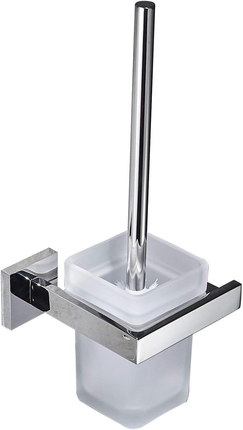 Toiletborstelset met houder voor badkamer | Wandmontage | RVS 304 & Matglas | Chroom | Antibacterieel