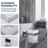 Toiletborstelset met houder voor badkamer | Wandmontage | RVS 304 & Matglas | Chroom | Antibacterieel